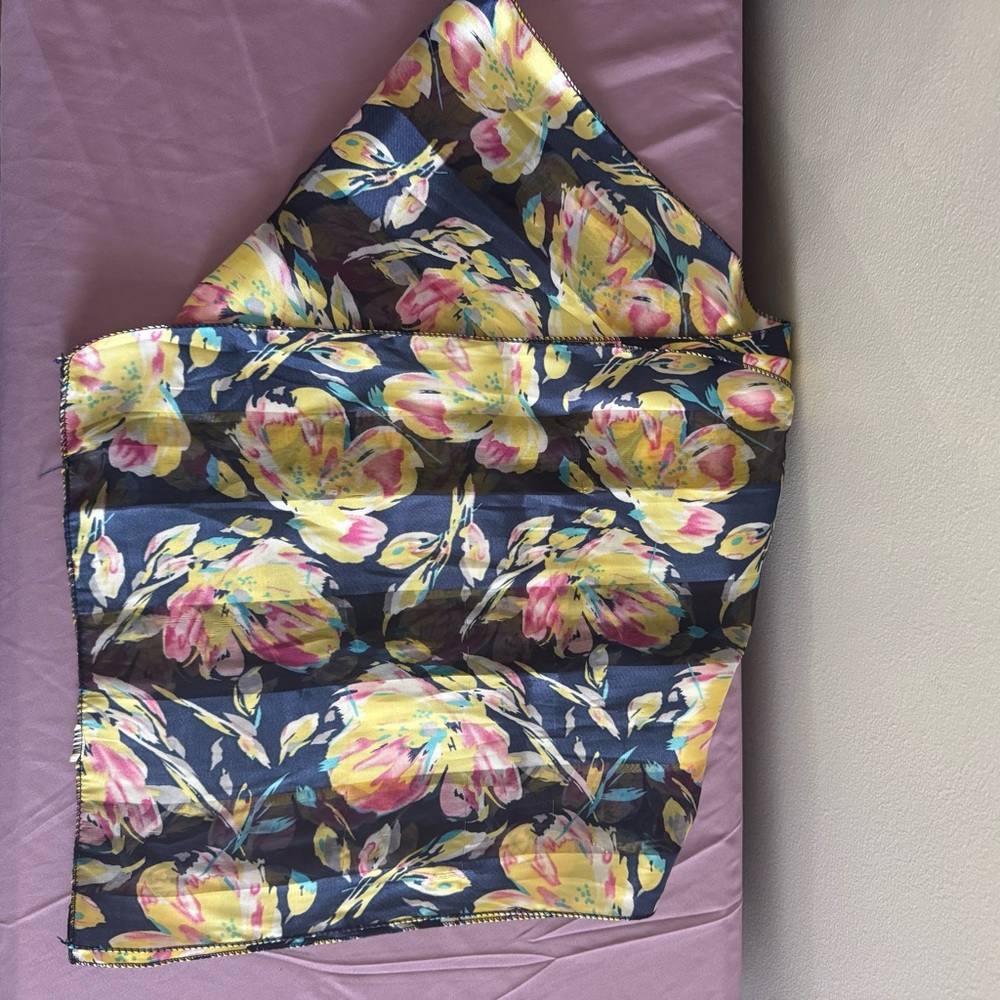 🎈 2/$5 🎈  Vintage Floral Scarf in Navy, Yellow & Pink